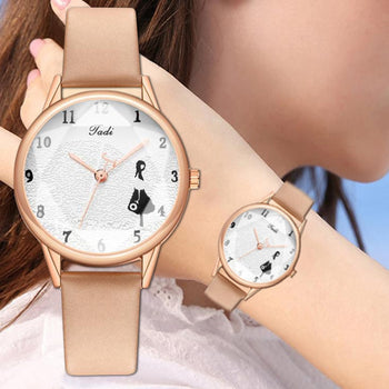 Orologio Analogico da Ragazza con Cinturino in Pelle Rosa Pallido e Quadrante Bianco