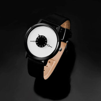 Orologio da ragazzo originale con cinturino in pelle bianco e quadrante bianco e nero