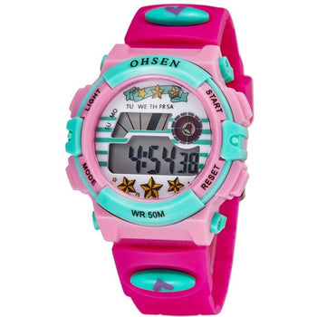 Orologio Digitale da Ragazza con Cinturino in Silicone Rosa e Quadrante Rosa e Giallo