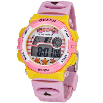 Orologio Digitale da Ragazza con Cinturino in Silicone Rosa e Quadrante Rosa e Giallo