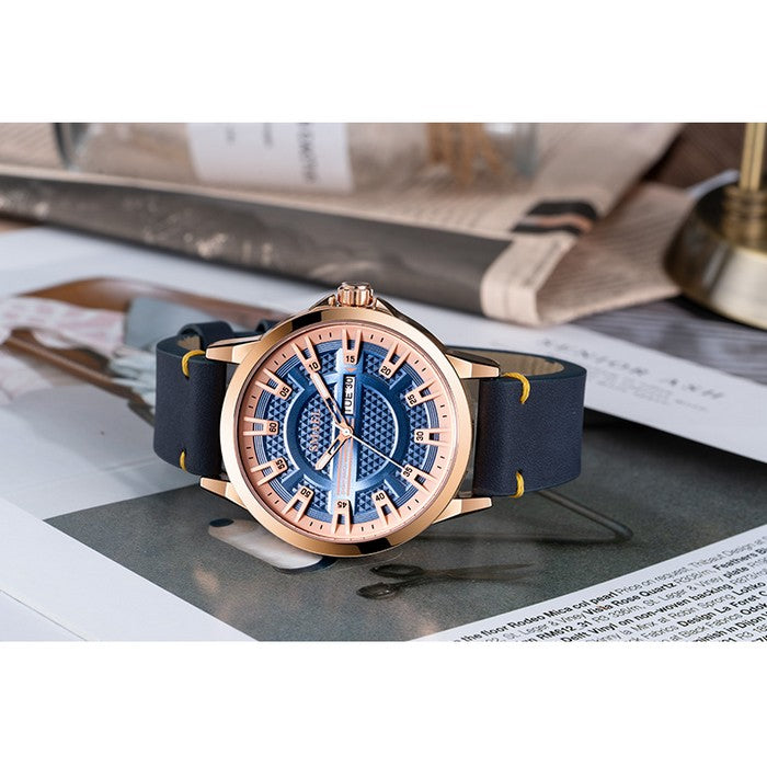 Orologio analogico da ragazzo con cinturino in pelle blu e quadrante blu