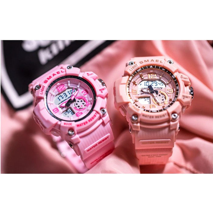 Orologio Dual Display da ragazza con cinturino in silicone rosa pallido