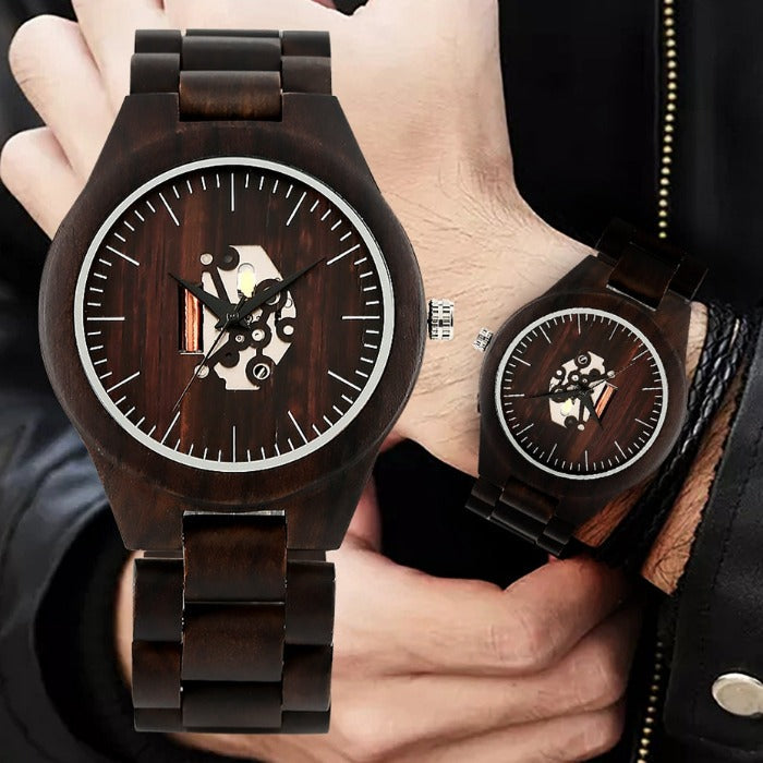 Orologio analogico da ragazzo con cinturino e cassa in legno