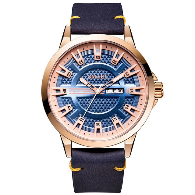 Orologio analogico da ragazzo con cinturino in pelle blu e quadrante blu