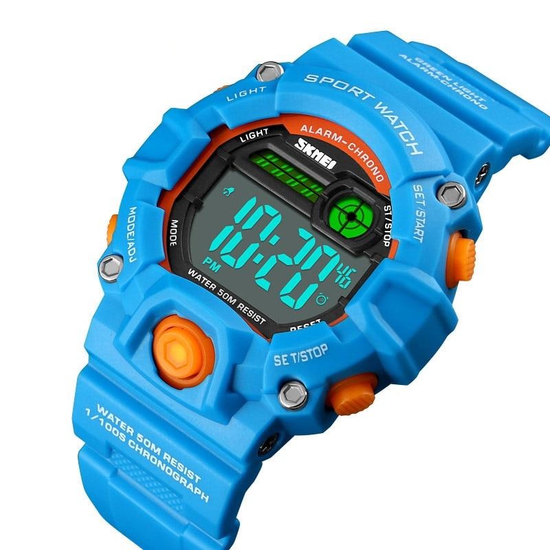 Orologio Digitale da Ragazzo con Cinturino in Silicone e Cassa Arancione e Blu