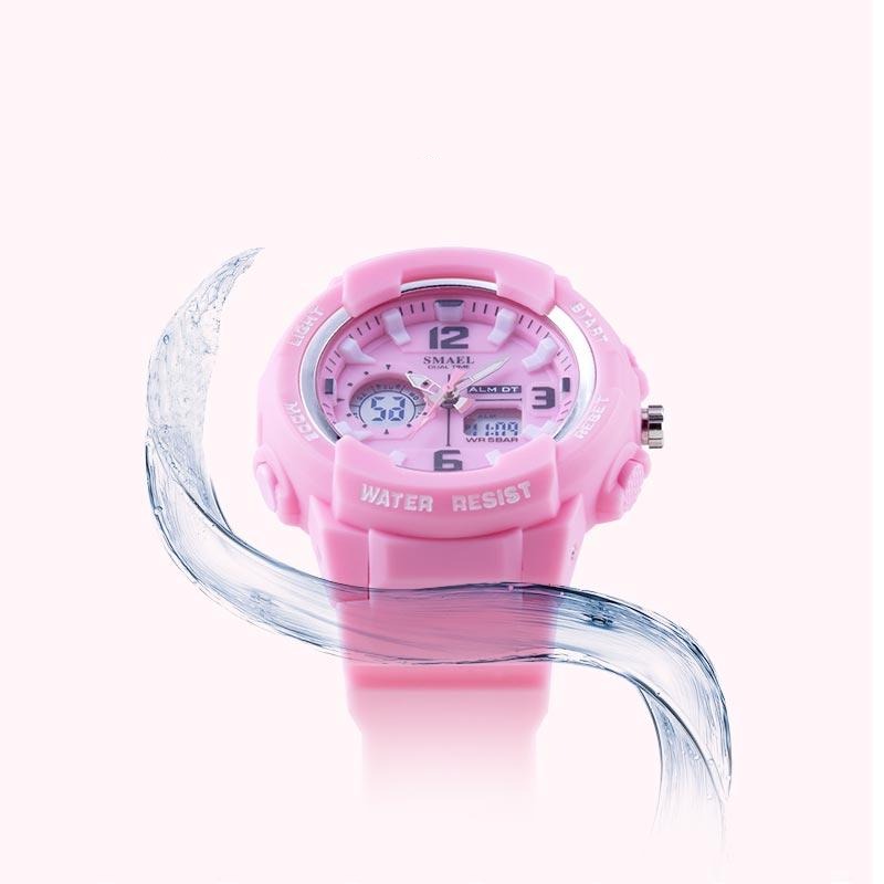 Orologio da ragazza con doppio display e cinturino in silicone rosa