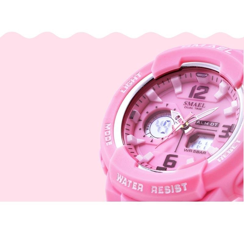 Orologio da ragazza con doppio display e cinturino in silicone rosa